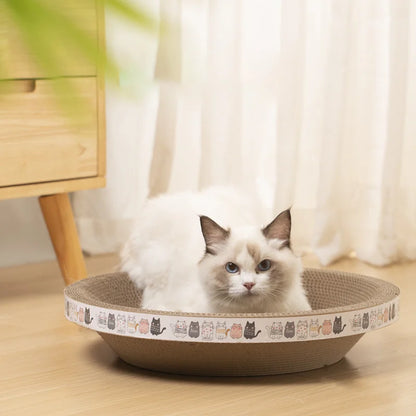 CozyScratch: Corrugated Oval Cat Scratcher Bed