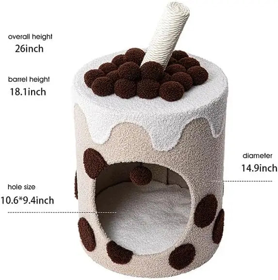 Happy & Polly 26" Boba Tea Medium Cup Cat Tree Tower Tall Multi-Level Stable Condo for Large Cats Multifunctional Cat Furniture