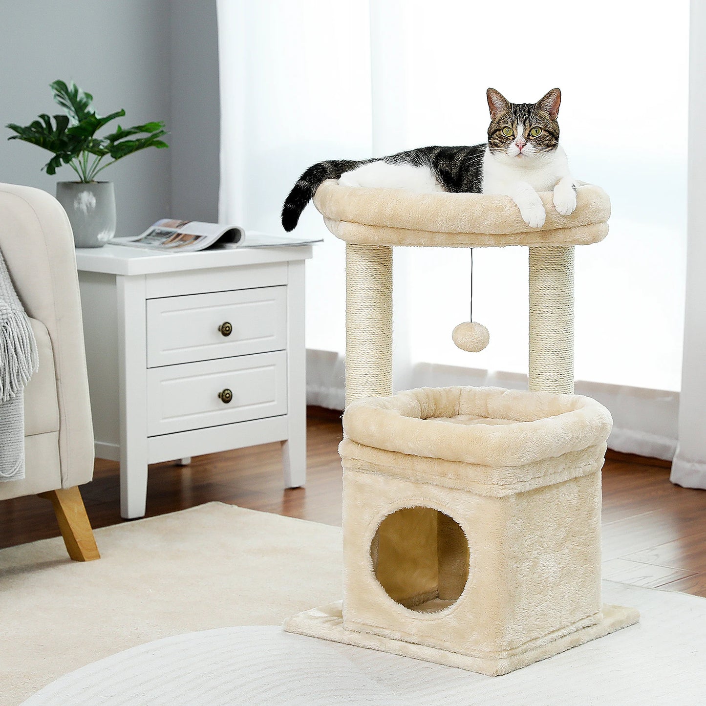 Kitty Haven - Cozy Cat Condo with Natural Sisal Scratching Posts