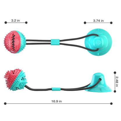 Interactive Slow Feeder: Large Dog Ball with Suction Cup Ropes