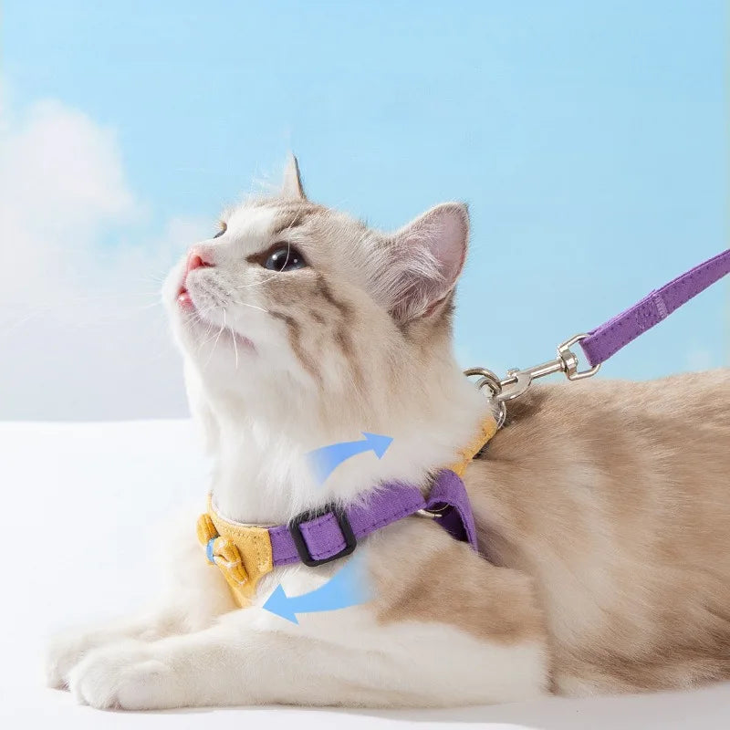 Breathable Adjustable Cat and dog Harness with Quick Release Buckle Cute Collar Chest Vest Escape Proof Ideal Walking Gear