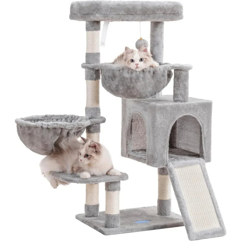 Hey-brother Cat Tree, Cat Tower for Indoor Cats, Cat House with Large Padded Bed, Cozy Condo, Hammocks, Sisal