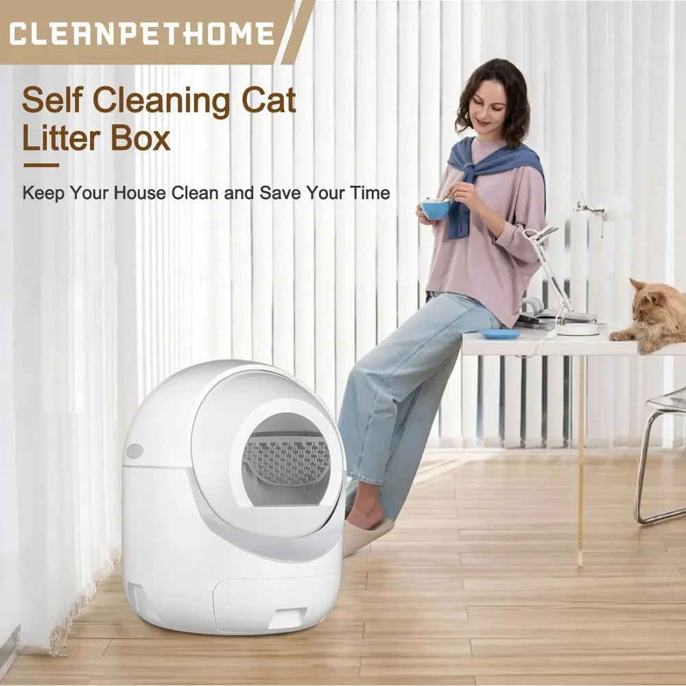 Self Cleaning Cat Litter Box with APP Control Odor Removal and Extra Large Capacity - Safety Protection for Multiple Cats Eco-friendly and Cost-effective