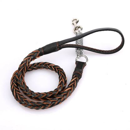 Durable Real Leather Large Dog Leash with No Pull Buffer